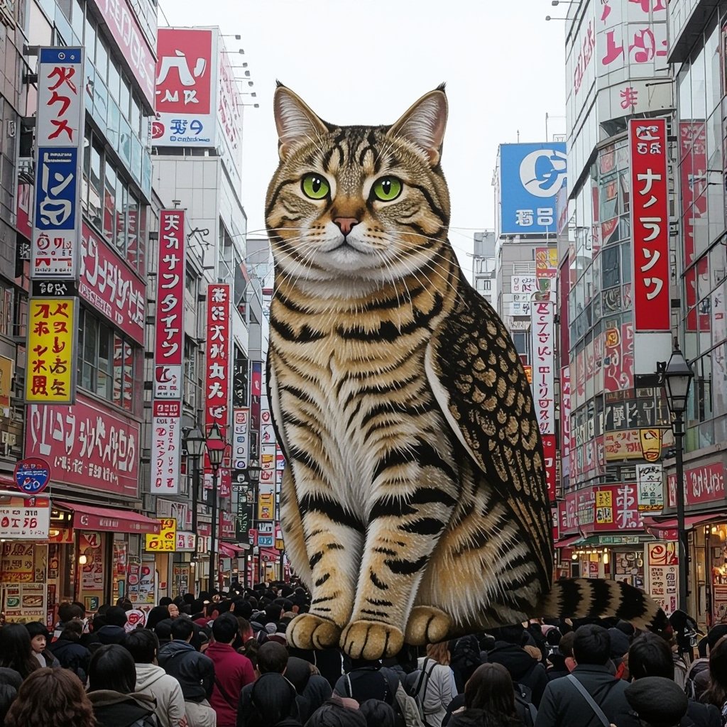 Cat with owl body in city