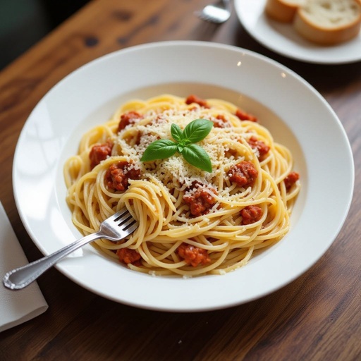 Un sedere che mangia un piatto di spaghetti