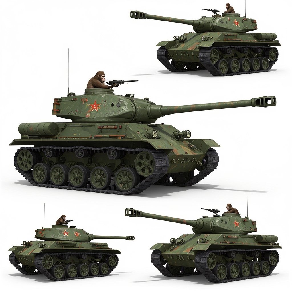Um tanque de guerra macaco