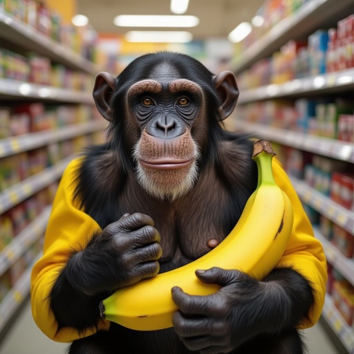 Chimpanzee banana body in store