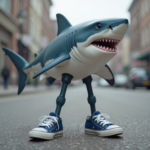 Uno squalo con tre gambe tre pie di con delle scarpe 