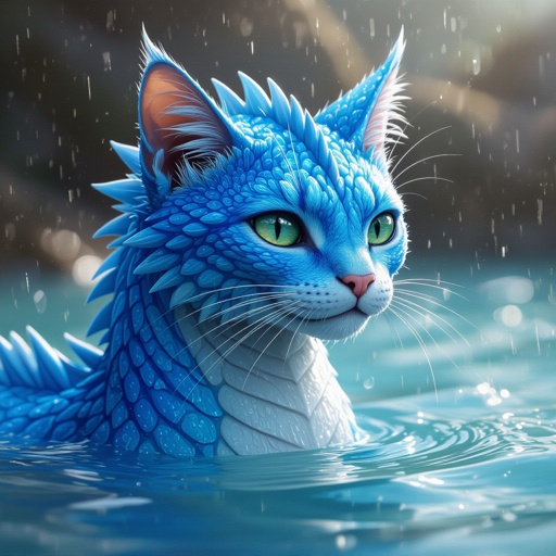 Un gatto drago blu nel mare 
