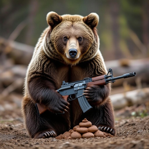 bear with a gun and poop