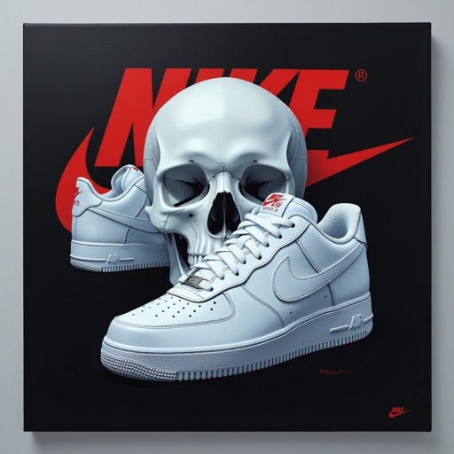 Uma caveira com tênis da Nike. Bem realista