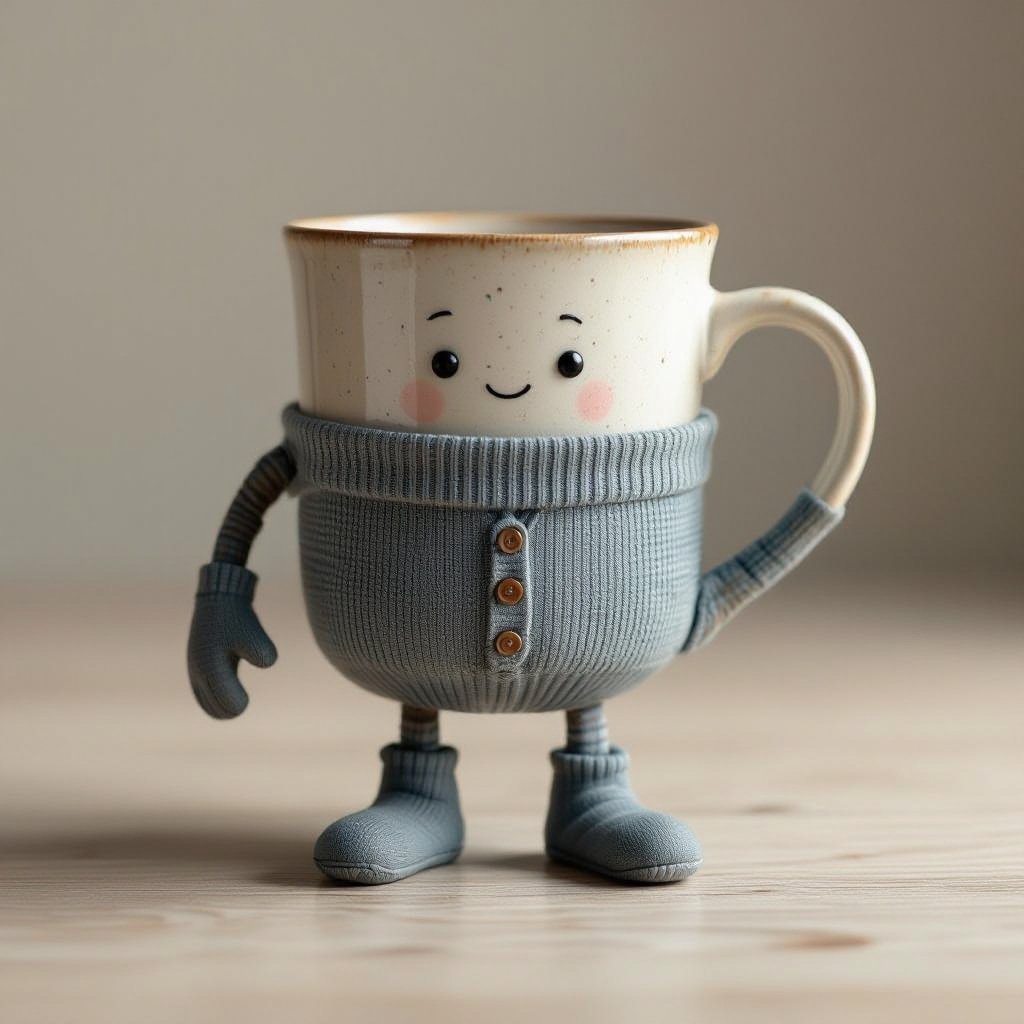 Uma caneca com pernas e braços