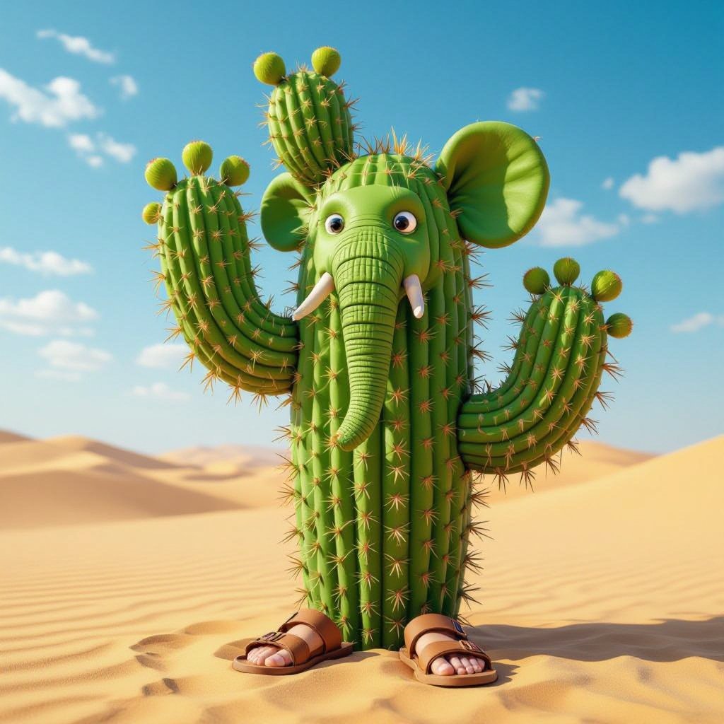 Elephant cactus body wear 4 sandals in desert
