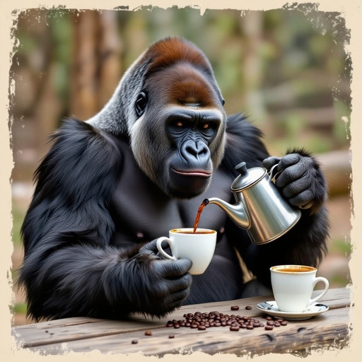 コーヒーを注ぐゴリラ