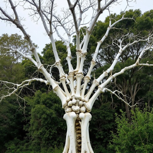 Uma árvore com a madeira feita de osso