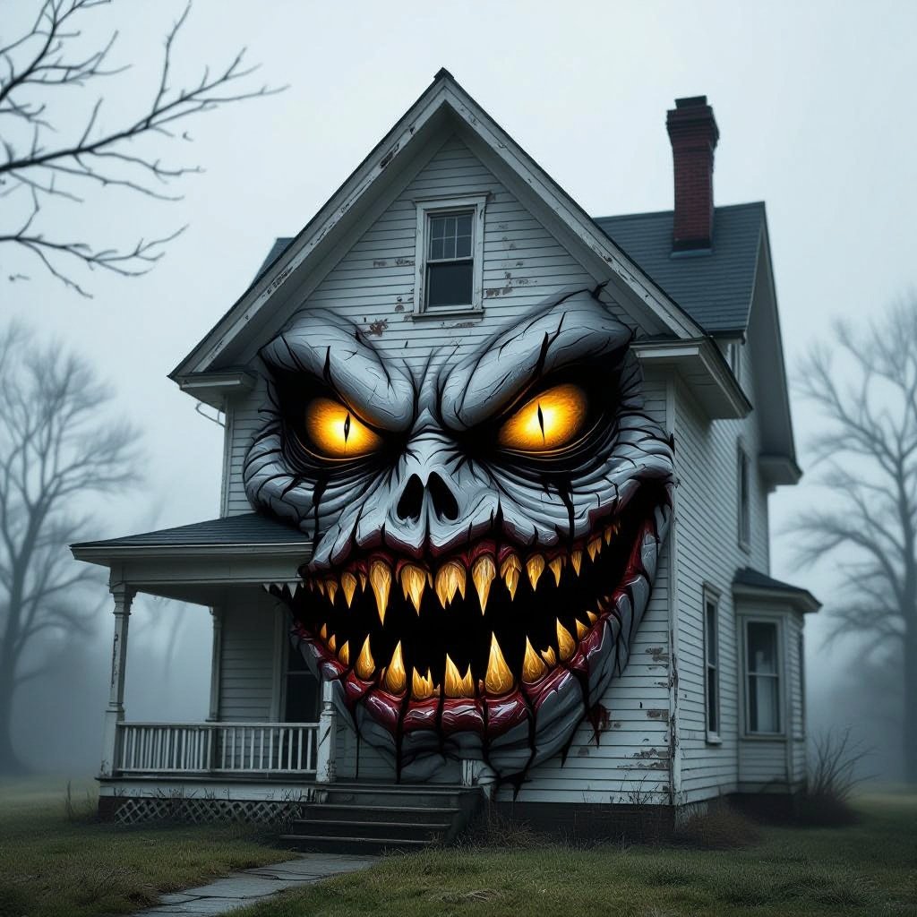 A house with a creepy mouth and have eyes in the darkness