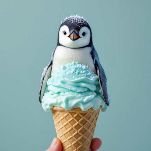 Un pinguino gelato in un cono
