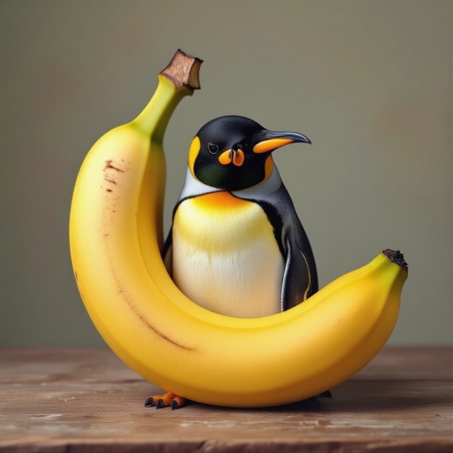 Un pinguino dentro una banana