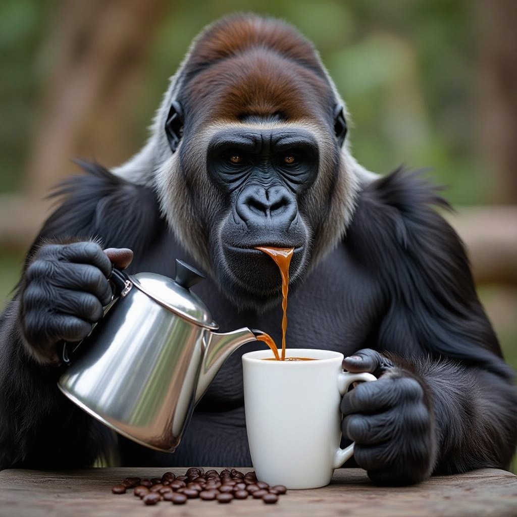 コーヒーを注ぐゴリラ