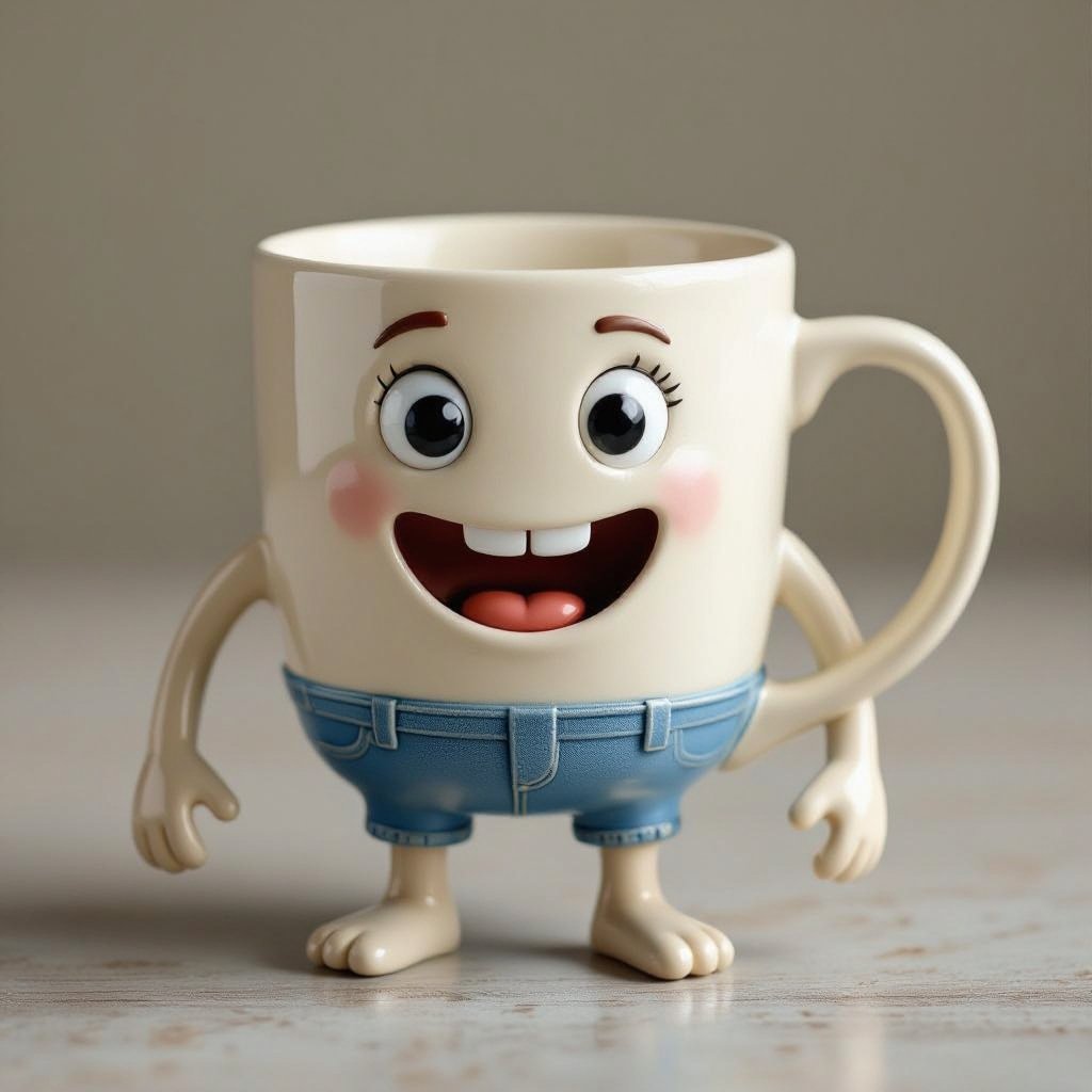 Uma caneca com pernas e braços