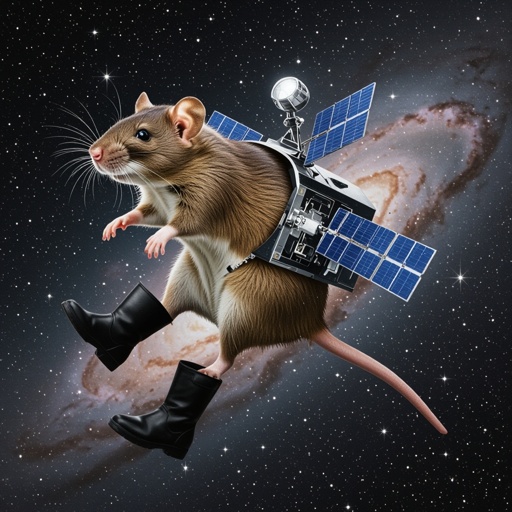 Rat with satellite body 2 rat leg wear black boots in space