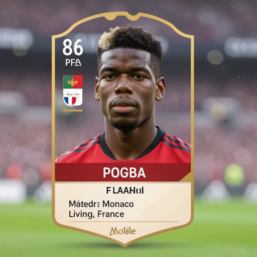 Pogba fc mobile card and rating is 86 and live in france in as Monaco and age 32