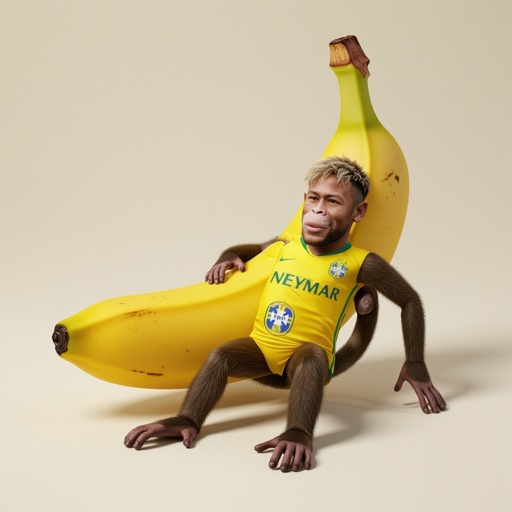 Uma banana com a cara do Neymar e com pernas de macaco