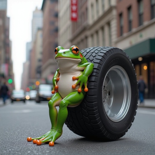 Frog tire body 2 human leg in city