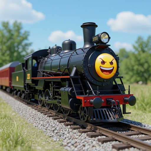 Train with a demon face emoji