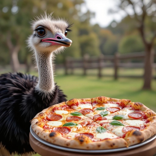 Ostrich mix with a pizza