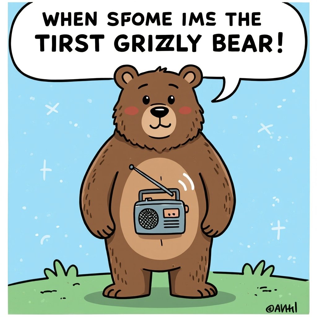 Grizlly bear mixed with radio belly on his belly
