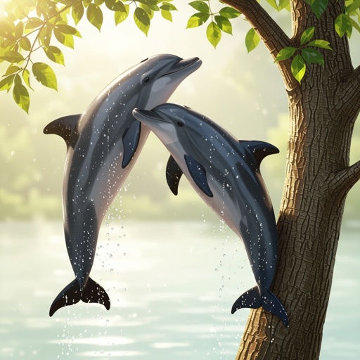 Dolphin cilmbing into a tree