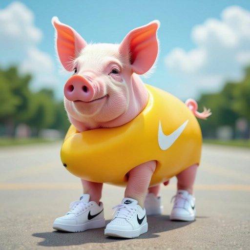 A pig with a mango body and Nike shoes