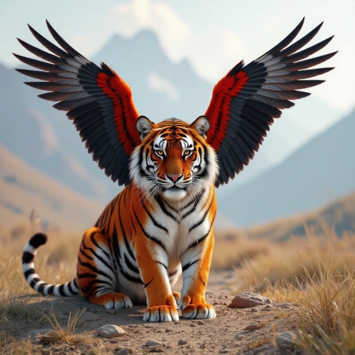 A red tiger with white stripes with black wings