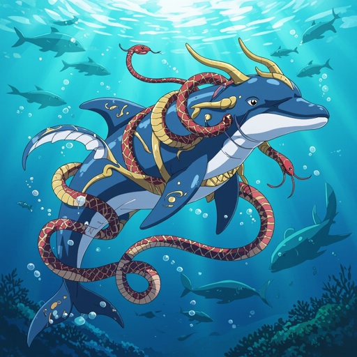 Un drago delfino armato di serpenti