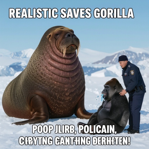Walrus saves gorilla into Jail Poop Crying police man scared funny meme