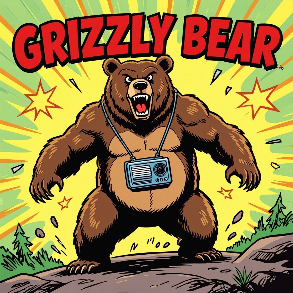 Grizlly bear mixed with radio belly on his belly