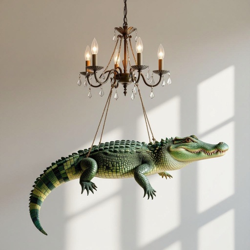 Un coccodrillo appeso ad un lampadario