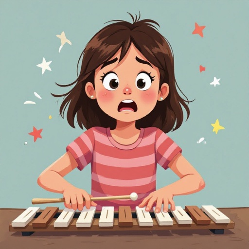 Una ragazza nervosa che suona lo xilofono 