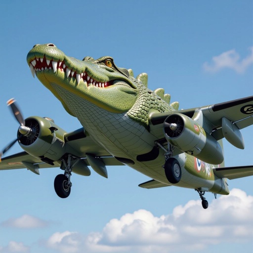 Bomber plane crocodile head in sky