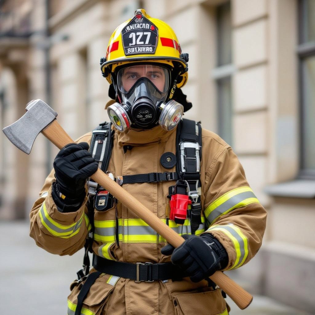 Corpo humano inteiro de osso e sendo um bombeiro