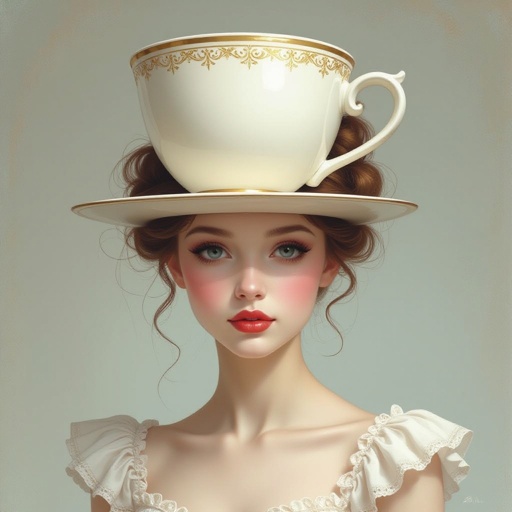 Una ballerina con la testa di una tazza con la faccia
