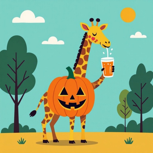 Jirafa con torso de calabaza tomando mate