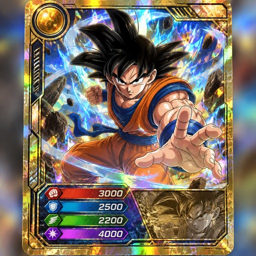 Colorful trading card depicting an anime character reaching forward amid glowing energy effects.