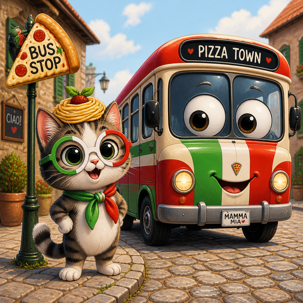 Make me an Italian brainrot cat and bus