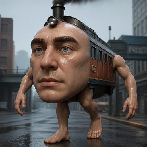 a face is a train and body but it has arms and legs