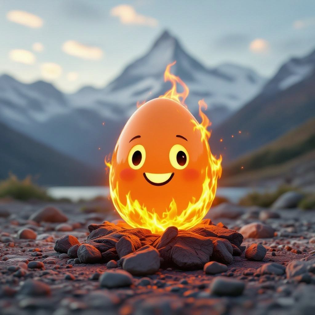 Flaming egg with face