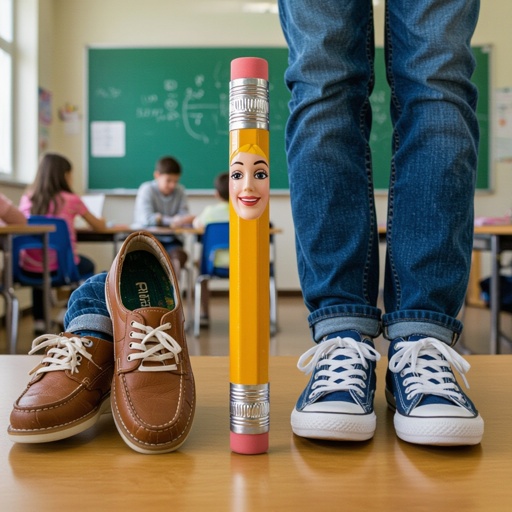 Pencil with human face 2 human foot in class