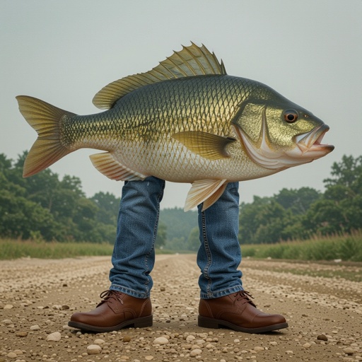 Um peixe com três pernas humanas e um sapato