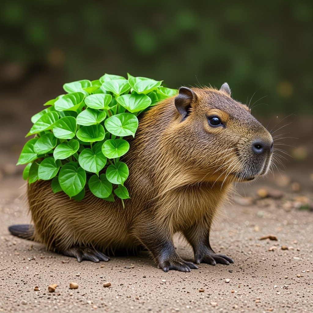 Un capibara con il corpo da pianta