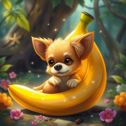 Vorrei un cane che sta dentro a una banana