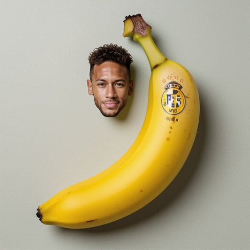 Uma banana com a cara do Neymar e com pernas de macaco