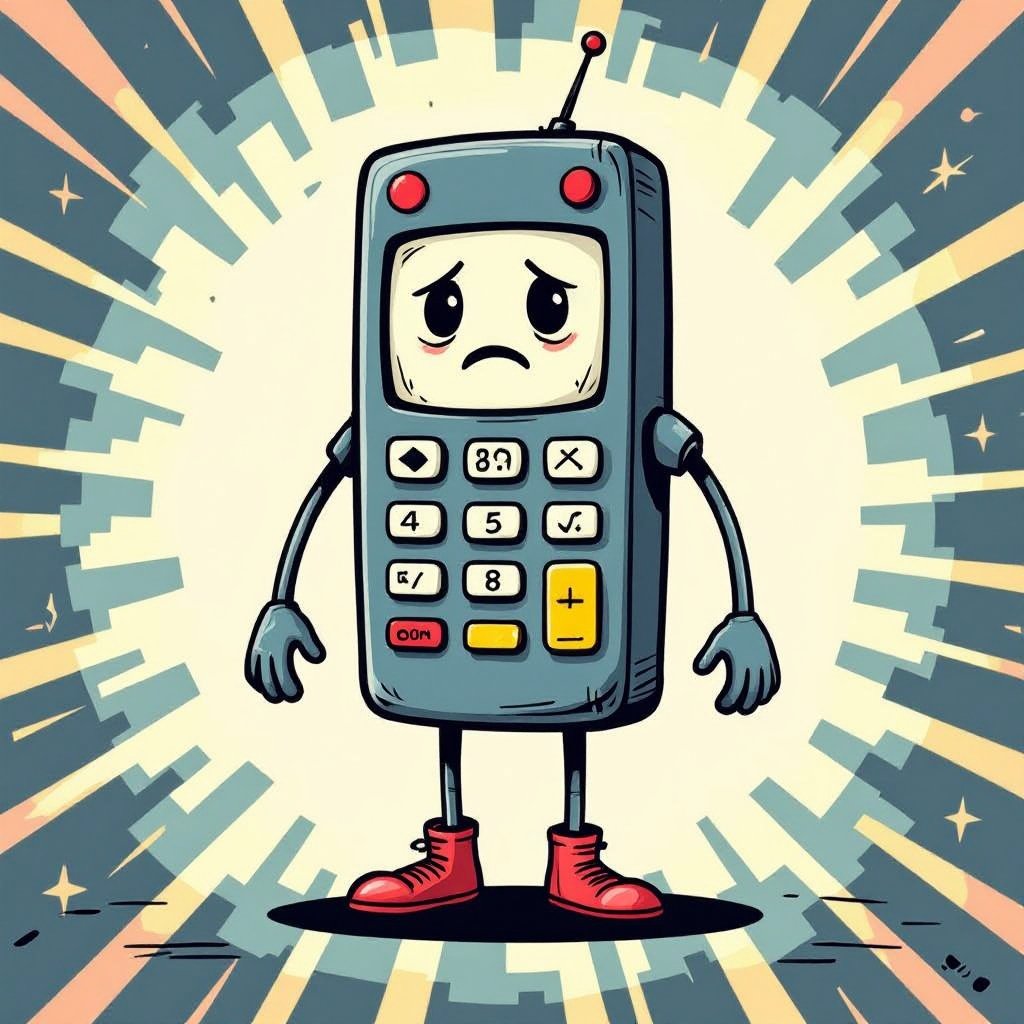 Um controle de televisão com pernas e braços humanos, triste