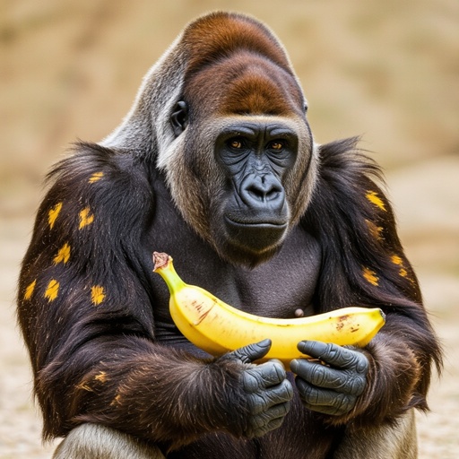 A gorilla mixed with a banana