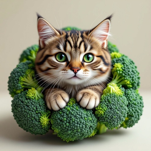 A cat in a broccoli