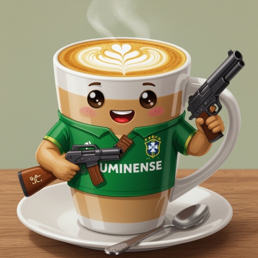Um café com leite com blusa do fluminense e uma arma na mão
