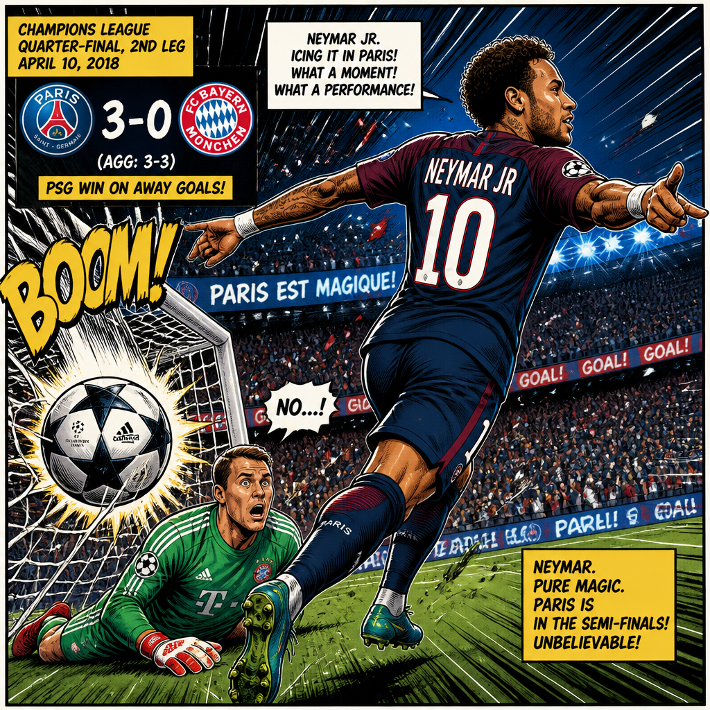 Bayern Munich in the quarterfinals getting beat by Neymar jr in the 2018 champions league